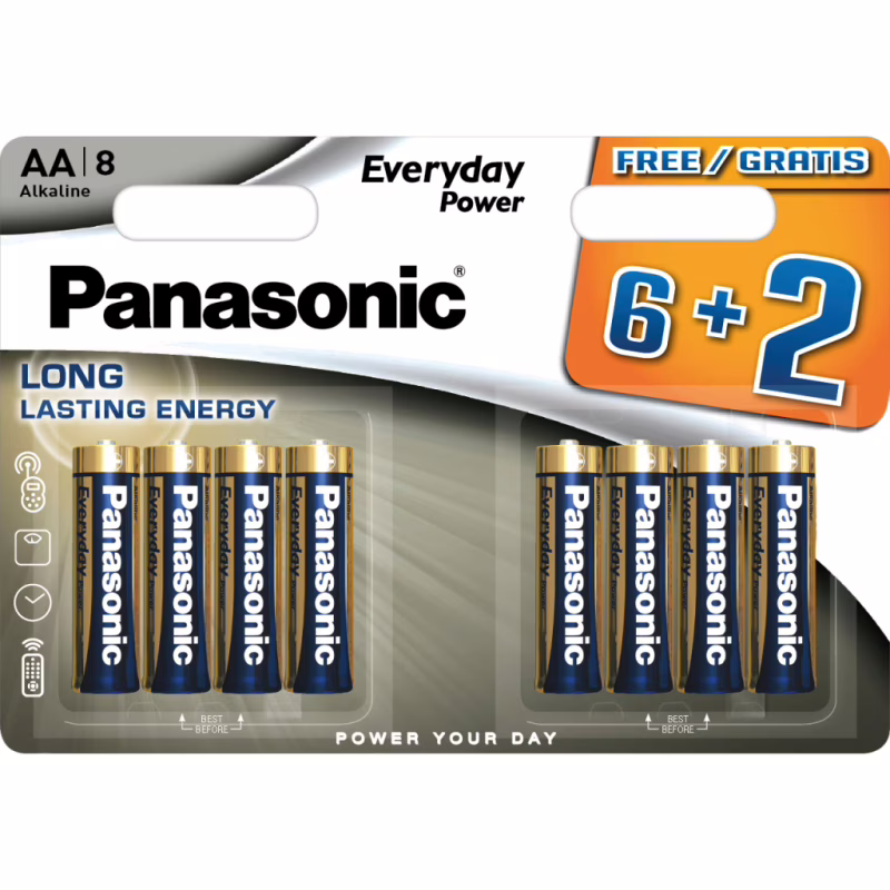 Батарейка Panasonic AA LR6 Everyday Power * 8(6+2) (LR6REE/8B2F)