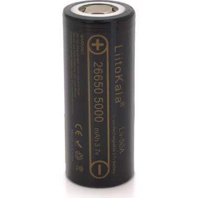 Аккумулятор 26650 5000mAh (5100-5500mAh) 25A, 3.7V (2.5-4.2V), Black, 2шт в уп., ціна за 1шт Liitokala (Lii-50A / 23383)