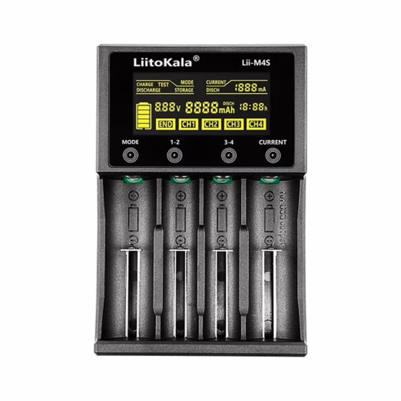Зарядное устройство для аккумуляторов Liitokala 4 Slots, Type-C, LED disp, Li-ion 3.7V/1.2V, AA/AAA, 18650/26650/16340/14500/10440/18500 (Lii-M4S)