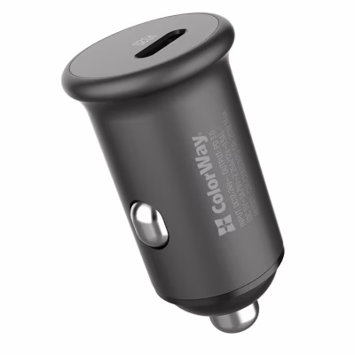 Зарядное устройство ColorWay 1USB Car ( PD USB Type-C (20W) Gray (CW-CHA028PD-GR)