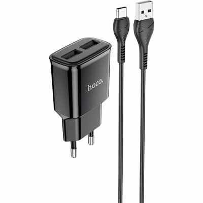 Зарядний пристрій HOCO C88A Star round dual port charger set(Type-C) Black (6931474749543)