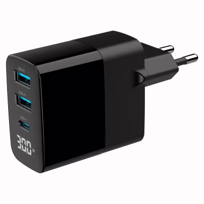 Зарядное устройство Gembird 2хUSB-A (QC3.0 18W) + 1хType-C (PD20W) LCD black (TA-UC-PDQC30LCD-BK-02)