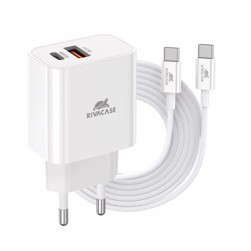 Зарядний пристрій RivaCase 2хUSB-А + Type-C PD 20W+QC3.0 кабель Type-C white (PS4102 WD4 (White))
