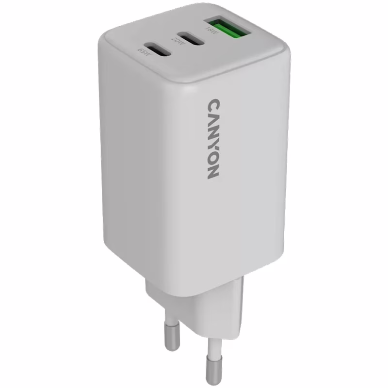 Зарядний пристрій Canyon CU65ACC GaN 65W 2xPD 1xQC EU White (CNS-CUW65ACC)