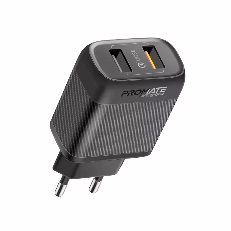 Зарядное устройство Promate 18W 2xUSB-A (biplug-qc3.eu-bk)