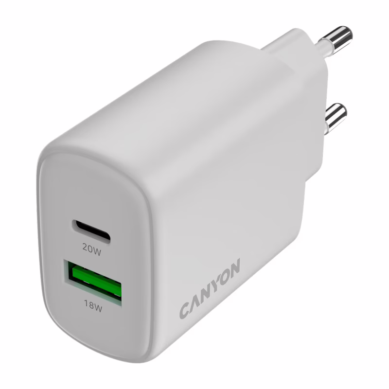 Зарядное устройство Canyon OnCharge 200 20W 1xPD 1xQC EU White (CNE-CHA200-21)