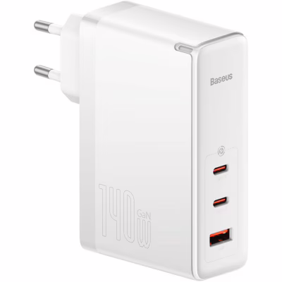 Зарядний пристрій Baseus GaN5 Pro Fast Charger 2C+U 140W + Cable 1.0m Type-C 240W white (CCGP100202)