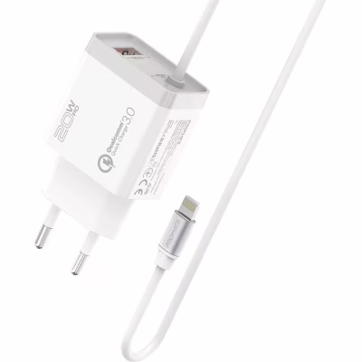Зарядное устройство Promate 20W PD Lightning + USB QC3.0 (icharge-pdqc3.white)