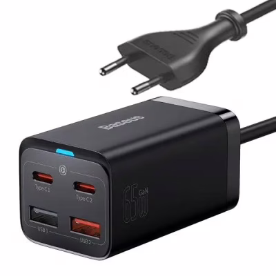 Зарядное устройство Baseus 2xUSB-C 65W + 2xUSB GaN + cable USB-C to USB-C 100W 1.0m black (CCGP040101)