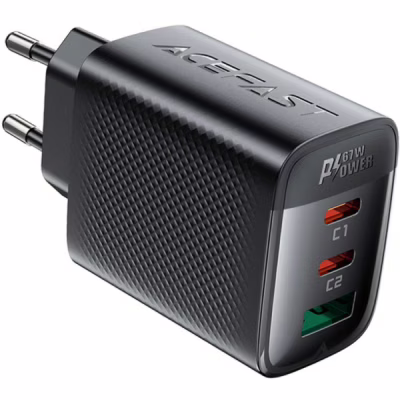 Зарядний пристрій Acefast 2xUSB-C + 1xUSB 67W GaN black (6974316284048)