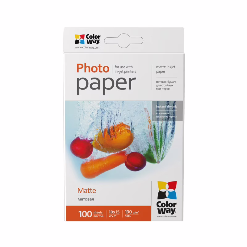 Фотобумага ColorWay 10x15 190г matte, 100с (PM1901004R)