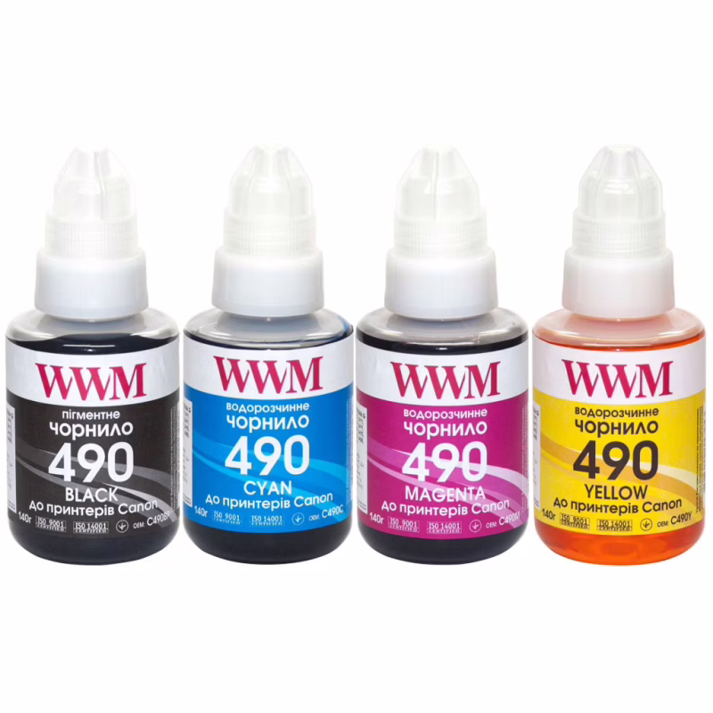 Чернила WWM Canon GI-490, 140г*4 (BP/C/M/Y) (C490SET4)