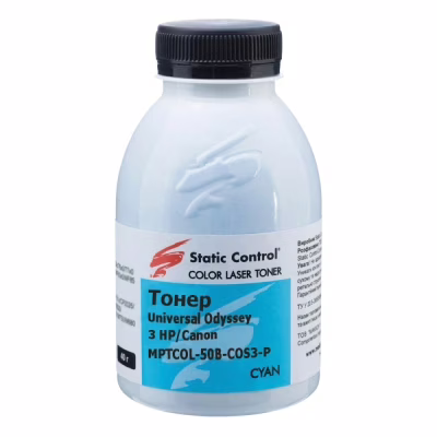 Тонер HP/Canon MPTCOL OS3 40г cyan (фасовка) Static Control (MPTCOL-40B-COS3-P)