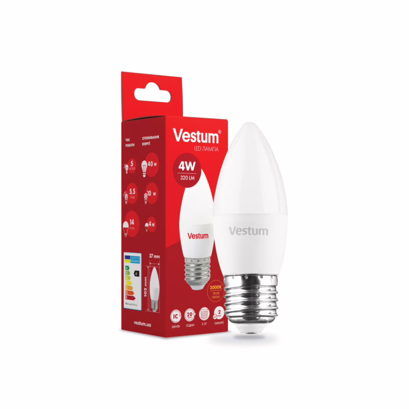 Лампочка Vestum C37 4W 3000K 220V E27 (1-VS-1306)