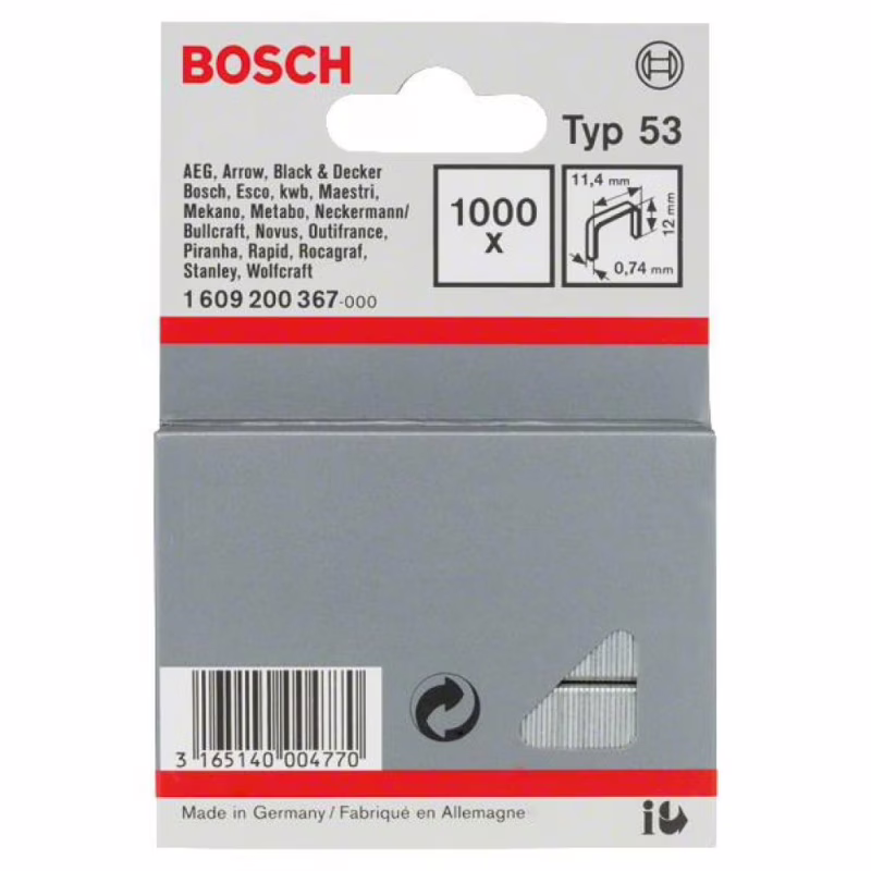 Скобы для строительного степлера Bosch 12мм ТИП 53, 1000шт (1.609.200.367)