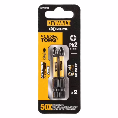 Набір біт DeWALT IMPACT TORSION, ударні, Ph2, L=57 мм, 2 шт (DT70532T)