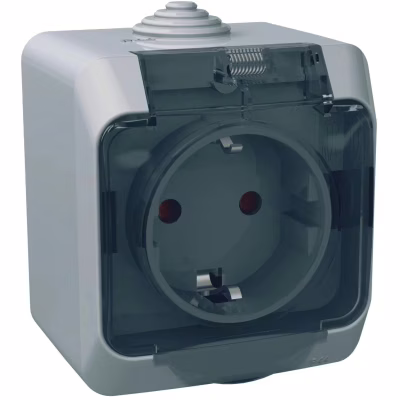 Розетка Schneider Electric CEDAR 2К+С со шторками и прозрачной крышкой серая IP44 (WDE000643)