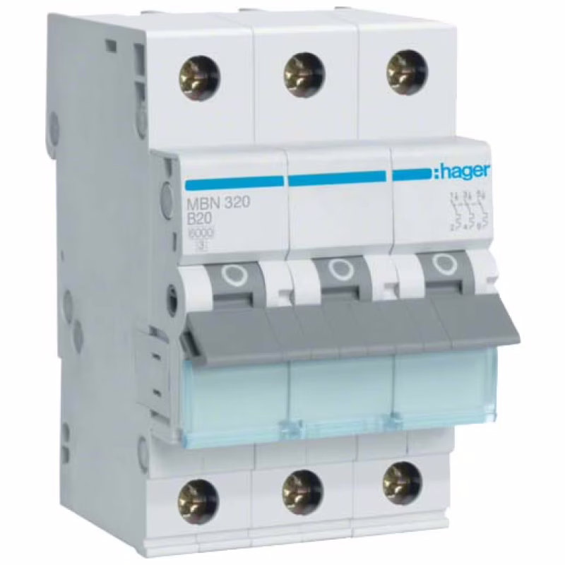 Автоматический выключатель Hager 3-п. B 20A (6kA) 3M (B) (MBN320)