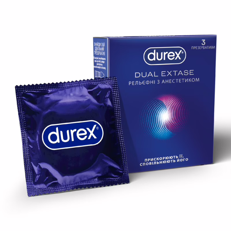 Презервативы Durex Dual Extase рельефные с анестетиком 3 шт. (5052197053401)