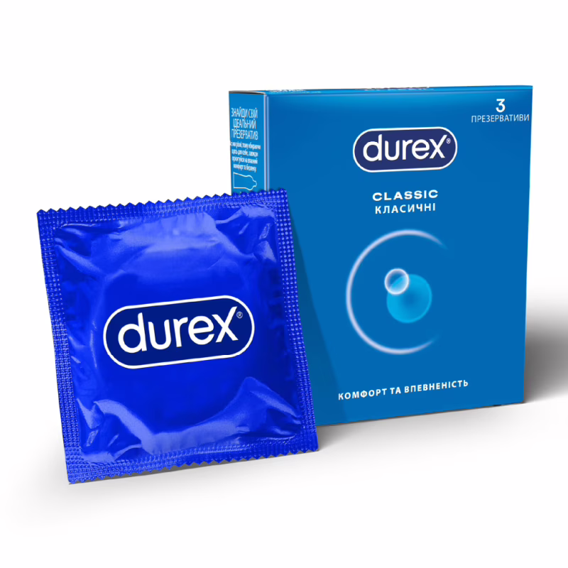Презервативи Durex Classic латексні з силіконовою змазкою (класичні) 3 шт. (5010232954250)