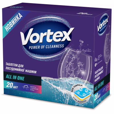 Таблетки для посудомийних машин Vortex All in 1 20 шт. (4823071618587)