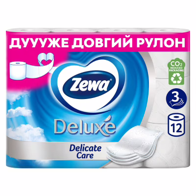 Туалетная бумага Zewa Deluxe белая 3 слоя 12 рулонов (7322540989779)