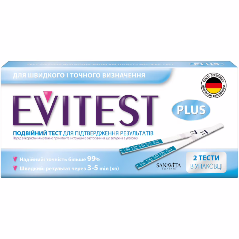 Тест на беременность Evitest Plus полоска 2 шт. (4033033417046)