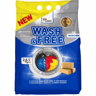 Стиральный порошок Wash&Free Universal со стружкой хозяйственного мыла 2.6 кг (4260637723680)
