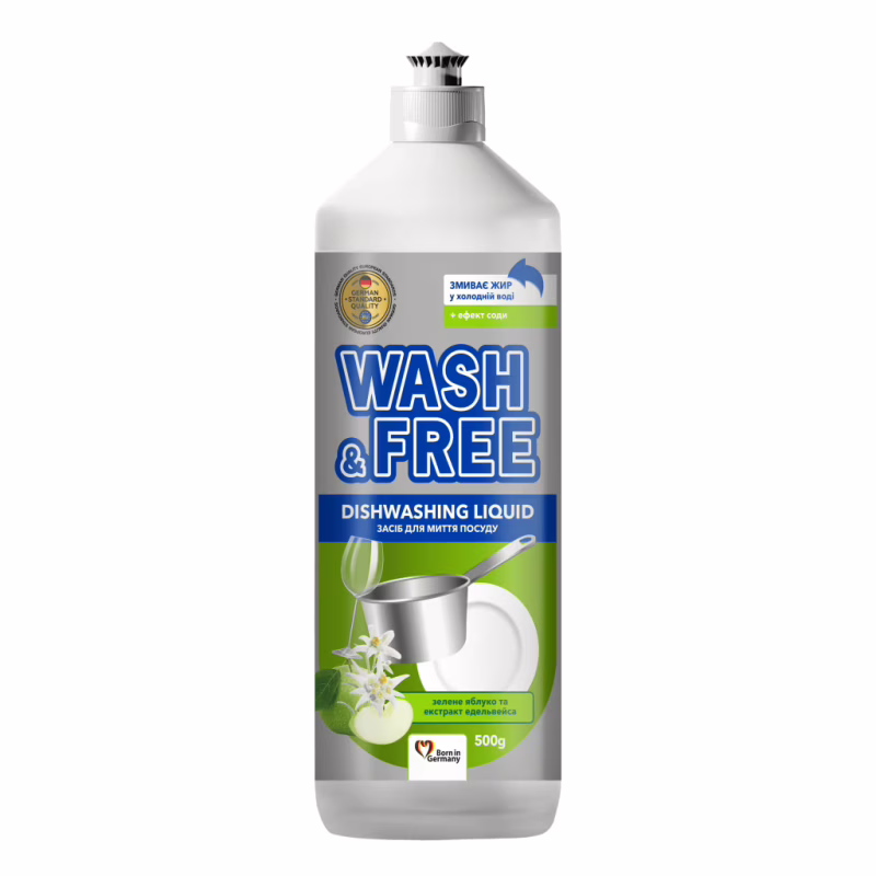 Средство для ручного мытья посуды Wash&Free Зеленое яблоко и экстракт эдельвейса 500 г (4260637724267/4823128001386)