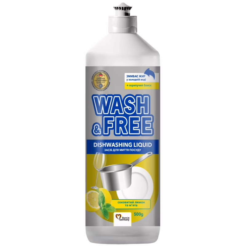 Засіб для ручного миття посуду Wash&Free Соковитий лимон та м'ята 500 г (4823128001362)