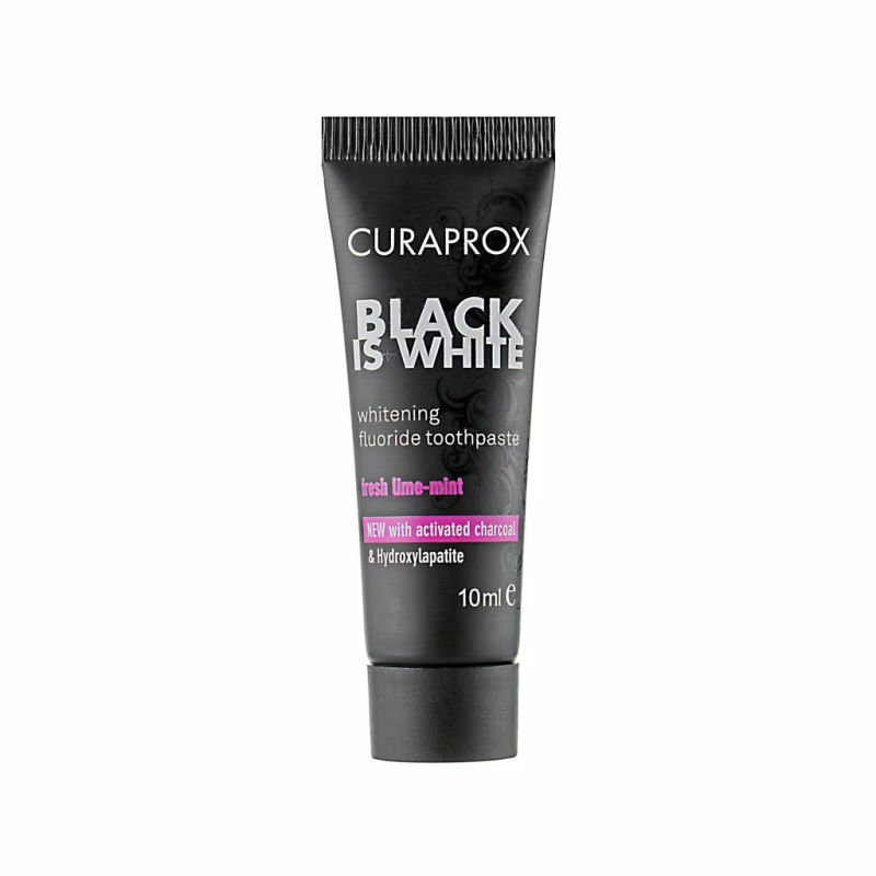 Зубна паста Curaprox Black is White З активованим вугіллям 10 мл (7612412425895)
