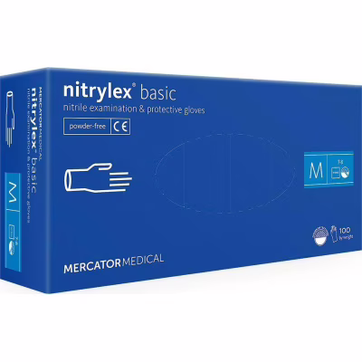 Медичні рукавички Mercator Medical Nitrylex Basic Нітрилові Неопудрені діагностичні Розмір M Сині 100 шт. (3.1006) (5906615034582/5906615029571)