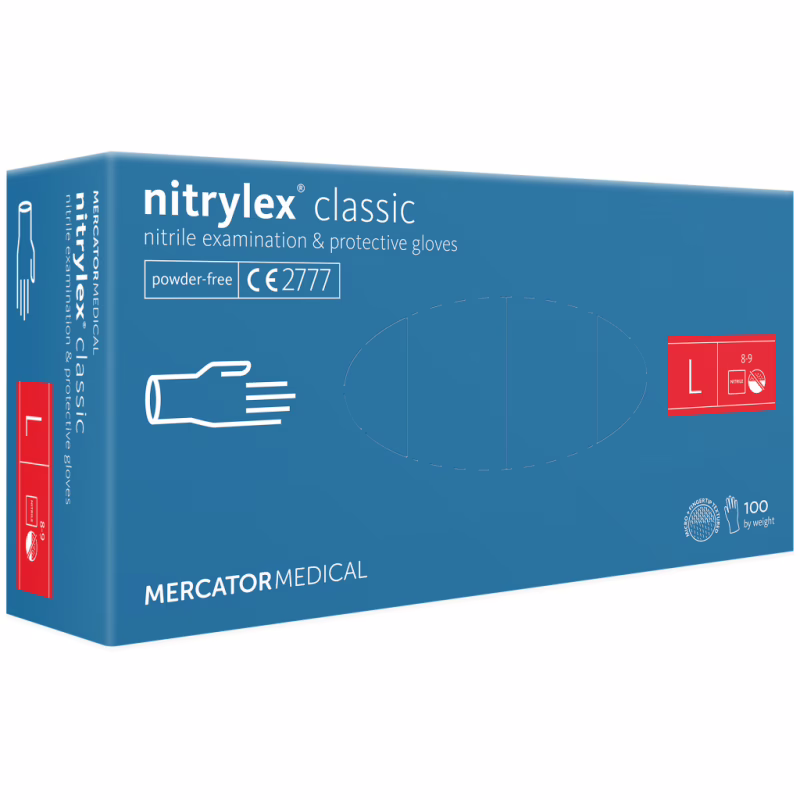 Медицинские перчатки Mercator Medical Nitrylex Classic Нитриловые Неопудренные диагностические Размер L Синие 100 шт. (3.1011) (5906615004929/5906615028765)