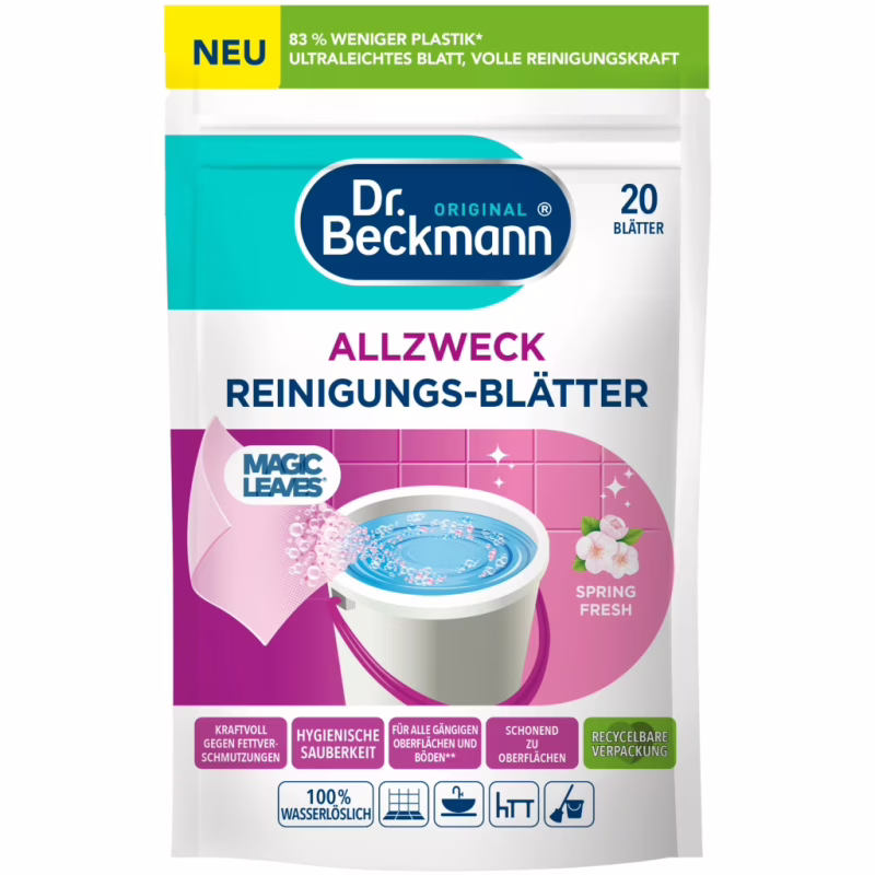 Средство для мытья пола Dr. Beckmann Magic Leaves Растворимые салфетки для уборки Весенняя свежесть 20 шт. (4008455097312)
