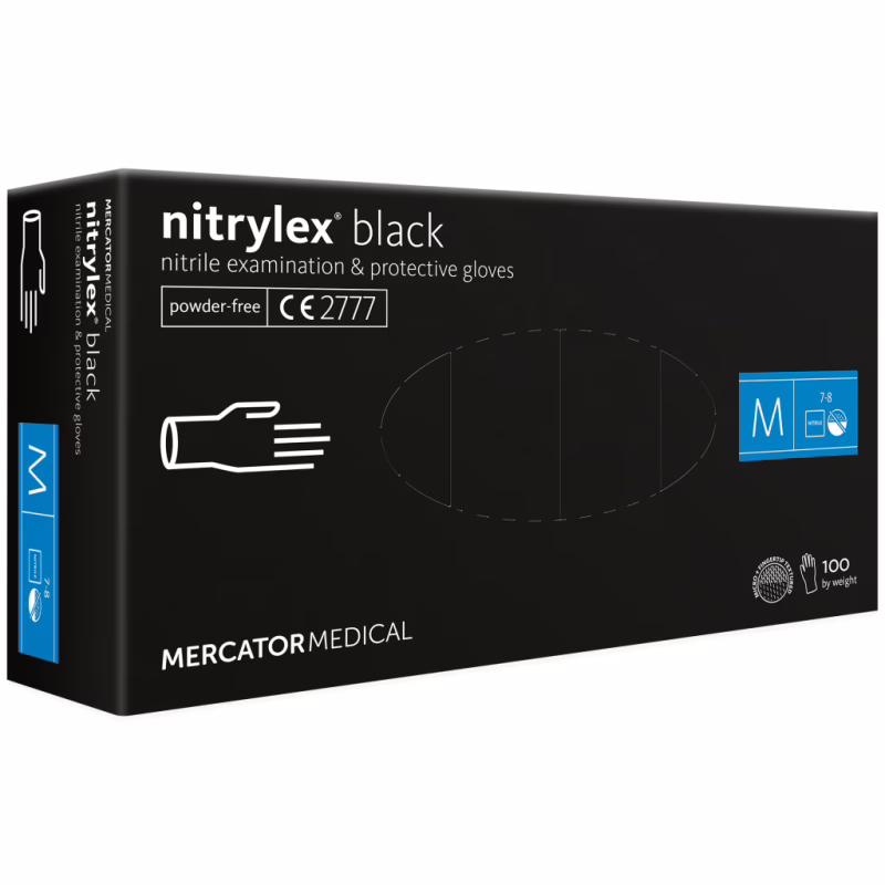Медицинские перчатки Mercator Medical Nitrylex Black Нитриловые Неопудренные диагностические Размер M 100 шт. Черные (3.1018) (5906615133292)