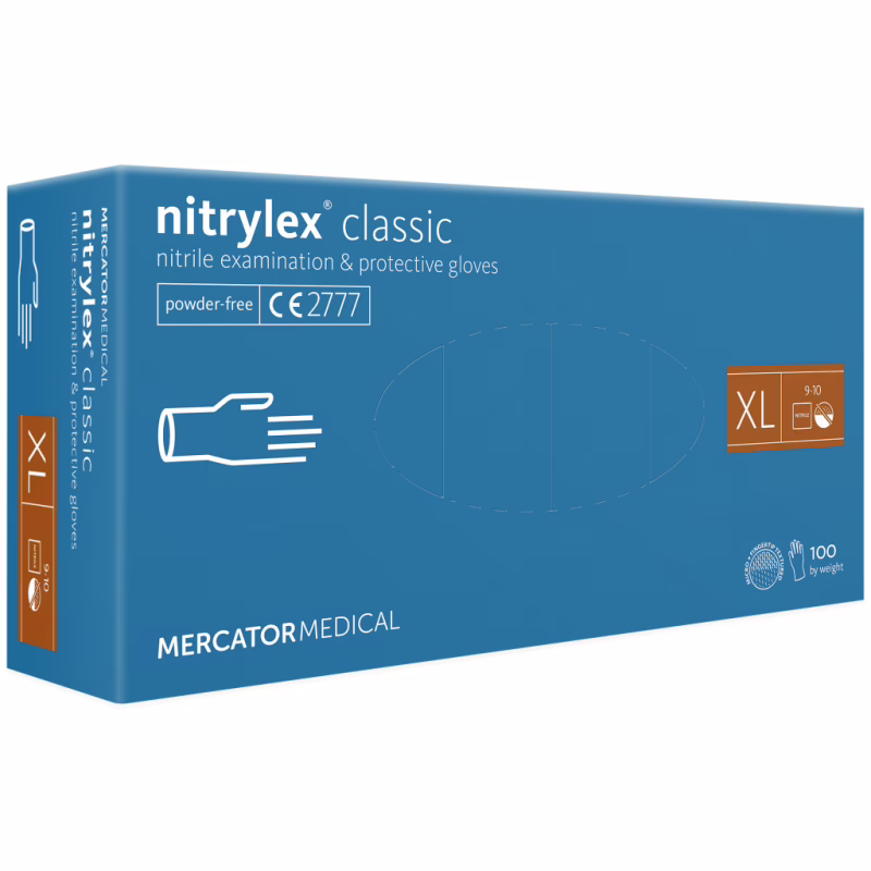 Медичні рукавички Mercator Medical Nitrylex Classic Нітрилові Неопудрені діагностичні Розмір XL Сині 100 шт. (3.1020) (5906615028796)