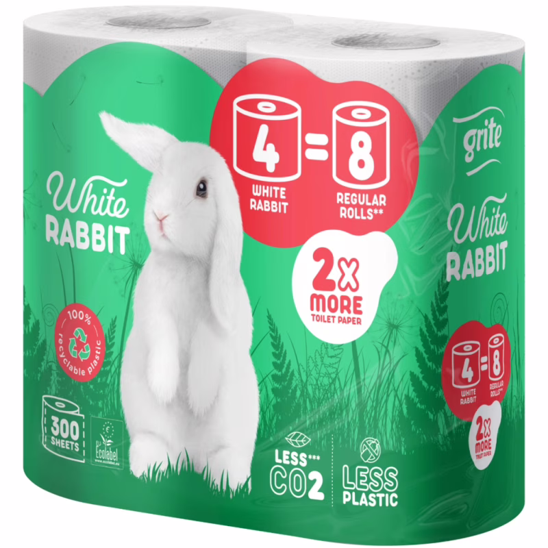 Туалетний папір Grite White Rabbit 3 шари 300 відривів 4 рулони (4770023351934)