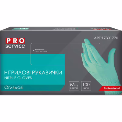 Медичні рукавички PRO service Оглядові нітрилові нестерильні неопудрені Розмір M Бірюзові 100 шт. (4823071665284)