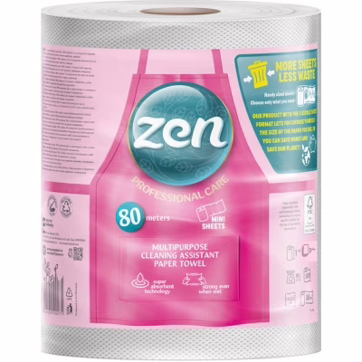 Бумажные полотенца Zen Professional Care 3 слоя 615 отрывов 80 м 1 рулон (5944582100305)