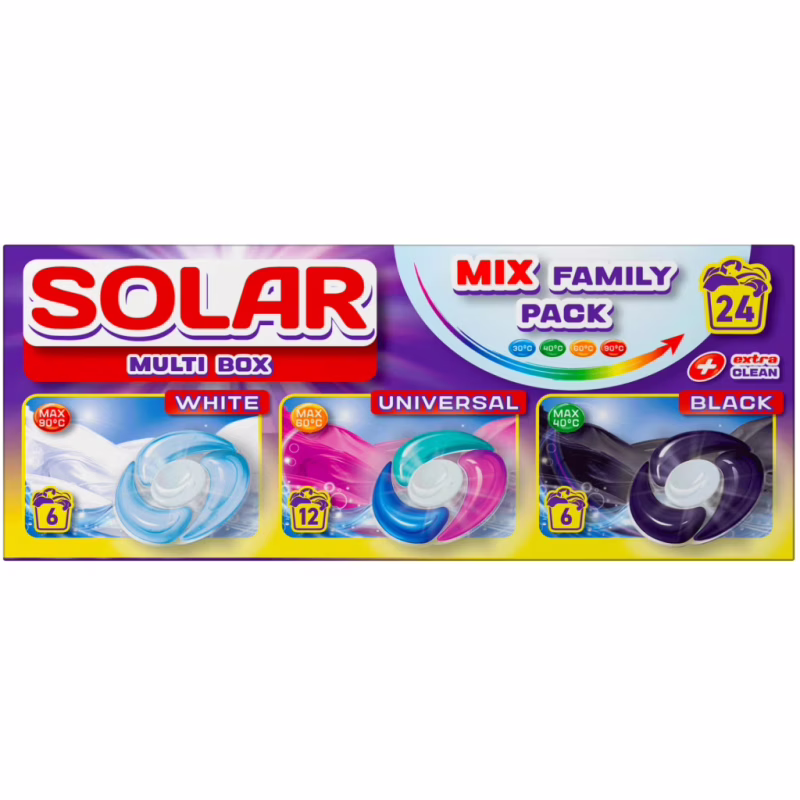 Капсули для прання Solar Household Multi Box White + Universal + Black 24 шт. (4820269930391)