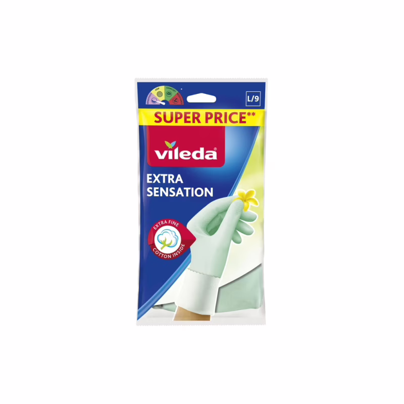Рукавички господарські Vileda Extra Sensation Латексні Для делікатних робіт Розмір L (4023103073944)