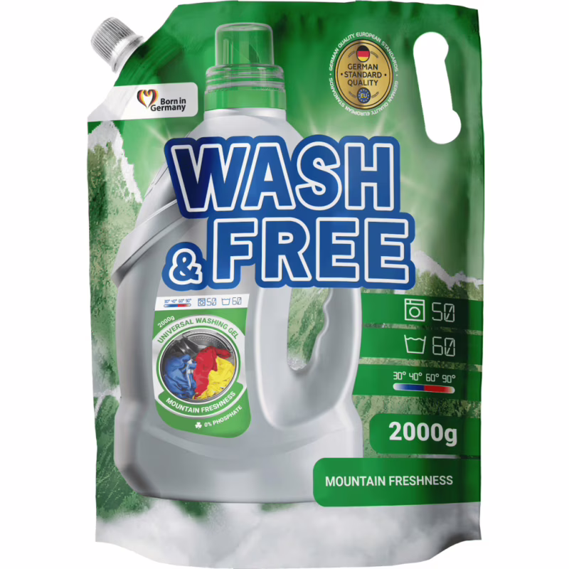 Гель для стирки Wash&Free Горная свежесть Дой-пак 2 кг (4262396144942)