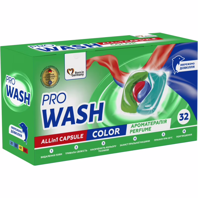 Капсулы для стирки Pro Wash All in 1 Color Ароматерапия 32 шт. (4262396144676)