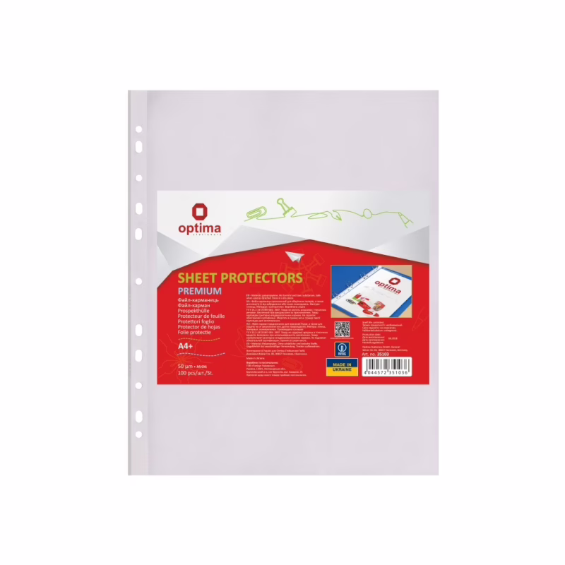 Файл Optima А4+ Premium 50 мкм глянсових , 100 штук (O35103)