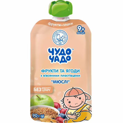 Дитяче пюре Чудо-Чадо "Мюслі" фруктово-ягідне 9м+ 90 г (4820016254282)