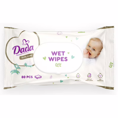 Дитячі вологі серветки Dada Elite Care з перших днів життя, з клапаном, 80 шт (4823071659733)