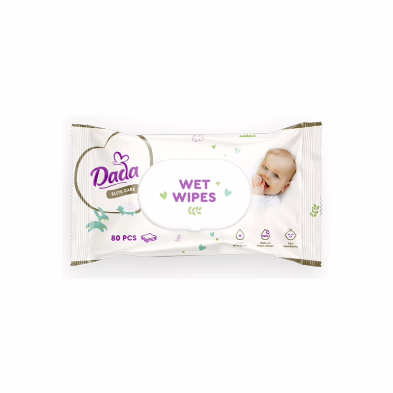 Дитячі вологі серветки Dada Elite Care з перших днів життя, з клапаном, 80 шт (4823071659733)