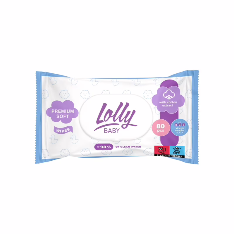 Детские влажные салфетки Lolly с первых дней жизни с клапаном 80 шт (4820174981136)