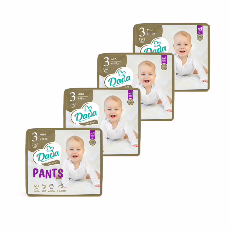 Подгузники Dada Extra Soft 3 Midi (6-11 кг) 136 шт. (4 упаковки по 34 шт) (4820174989613)