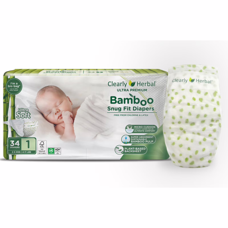 Підгузки Clearly Herbal Bamboo, розмір 1 (2-5 кг), 34 шт (1133)